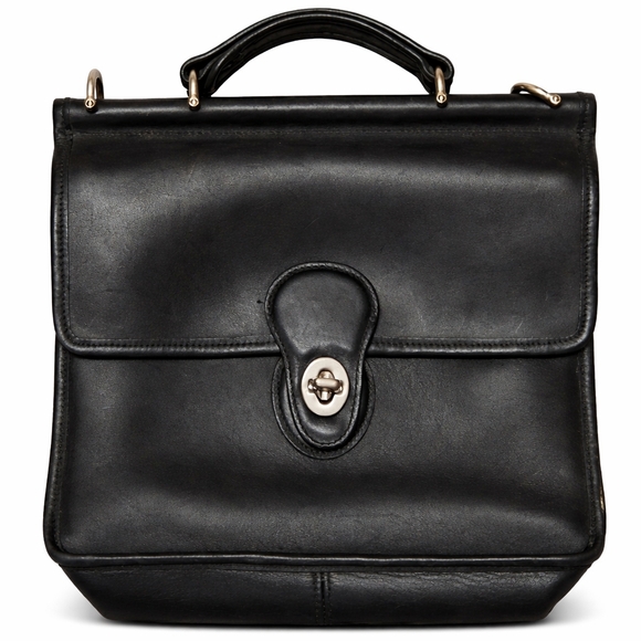Coach Handbags - Rare Vintage Coach Willis Black Leather Satchel Turnlock USA Made